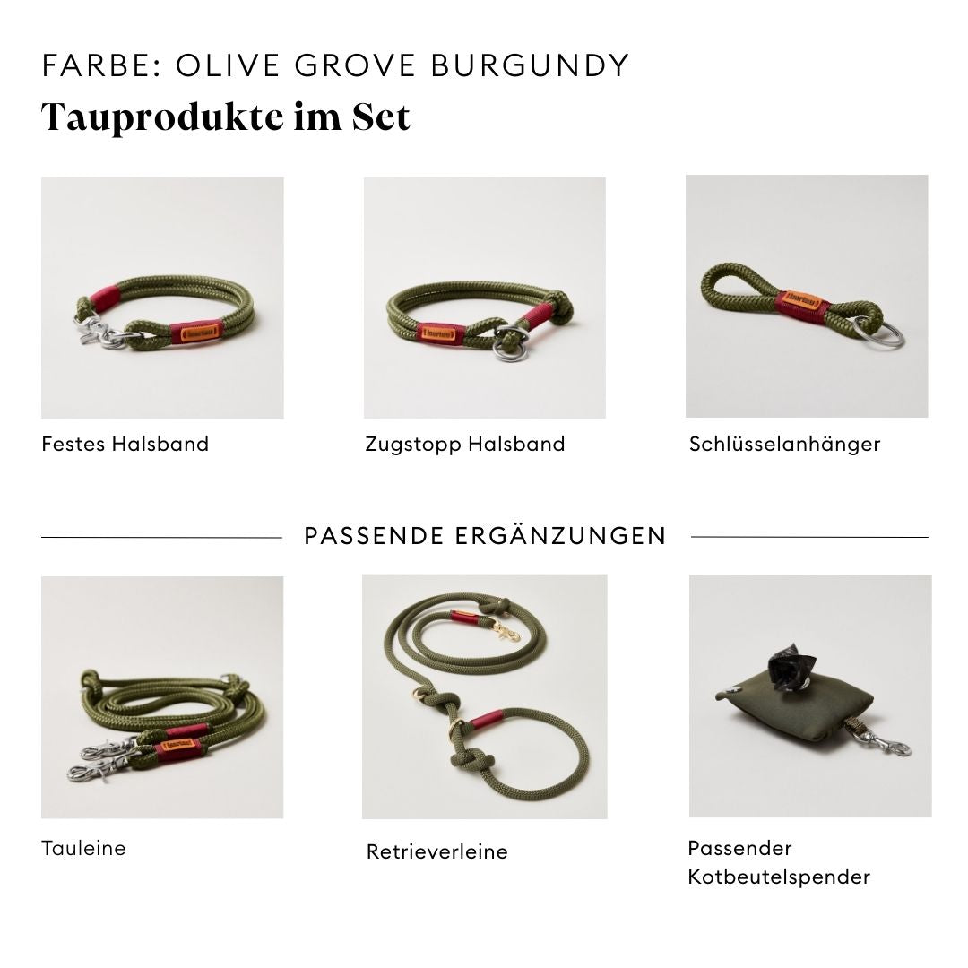 isartau Olive Grove Burgunder, Farbkombination aus Tau und Takelung