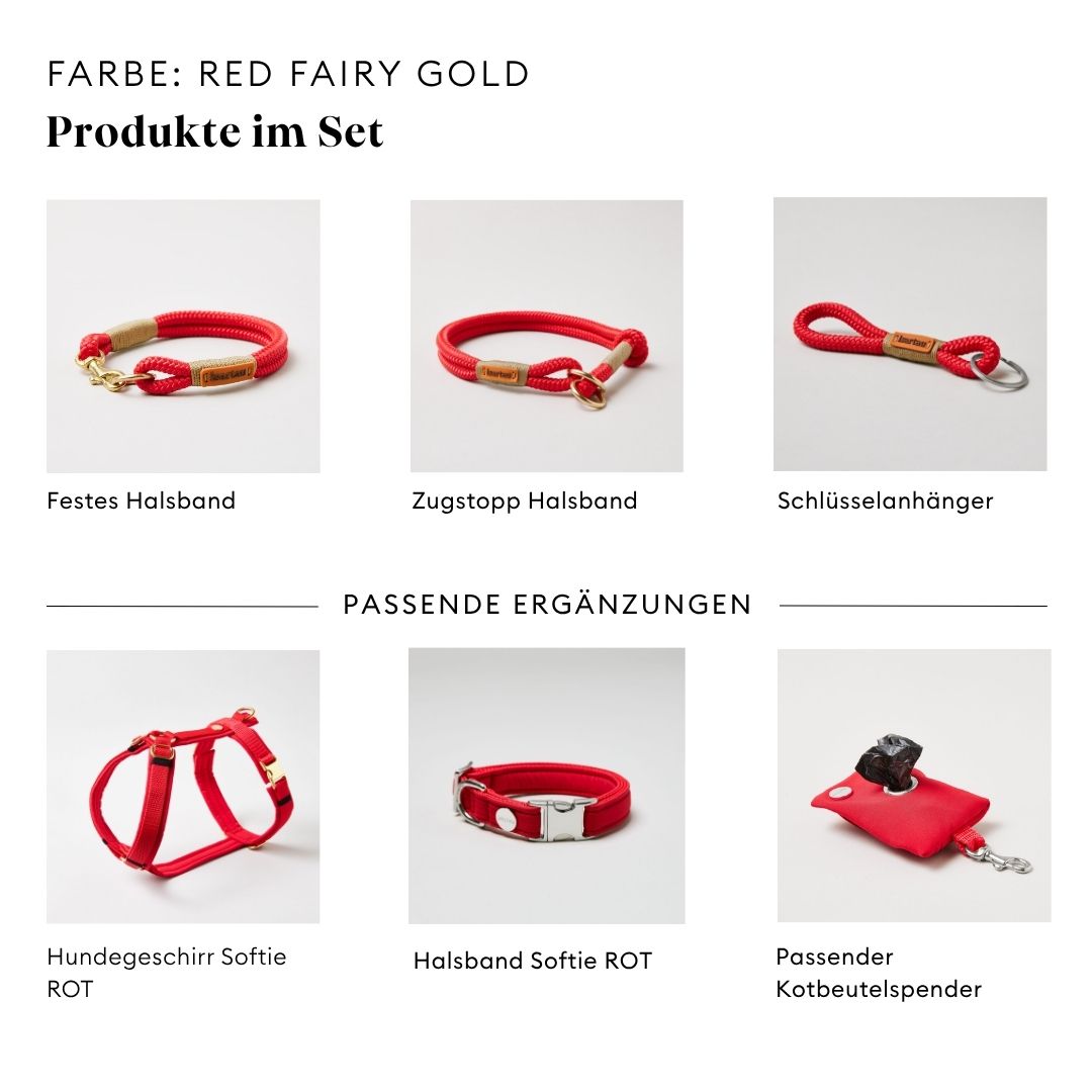 isartau Red Fairy Gold, Tauhalsband und Tauleine im Set kombiniert