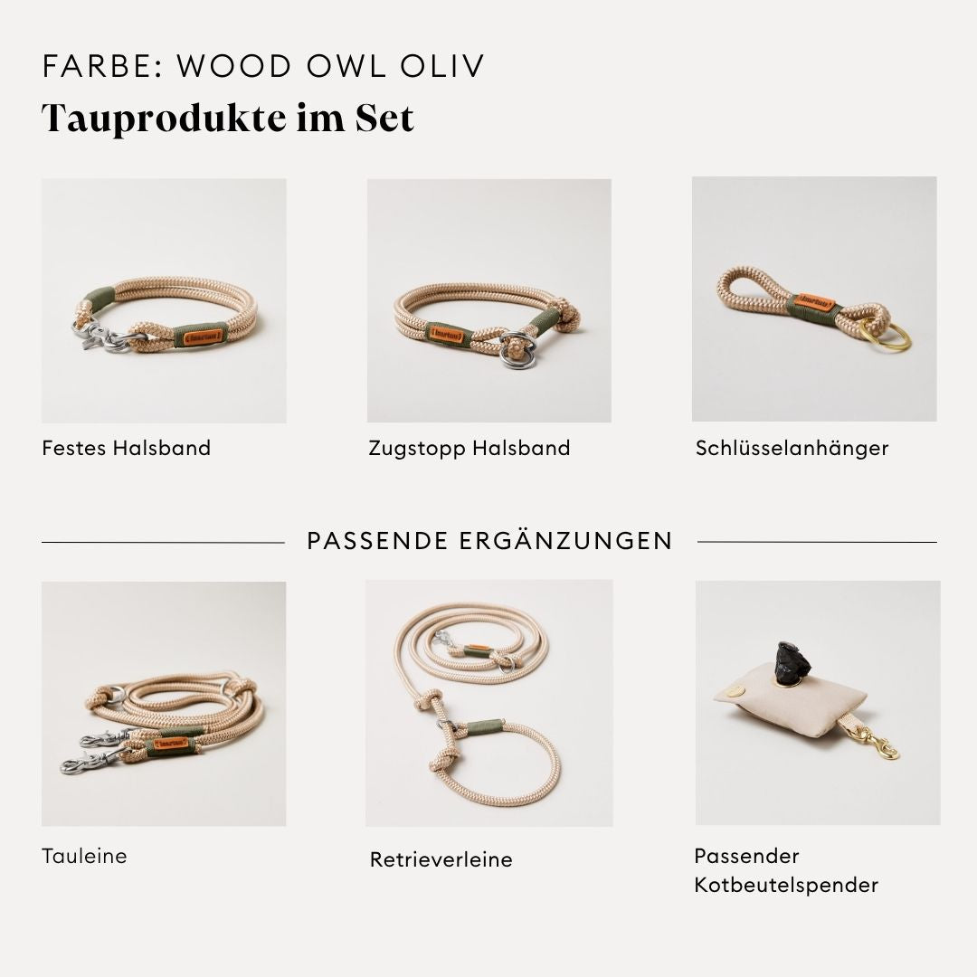 isartau Wood Owl Oliv, Farbkombination aus Tau und Takelung