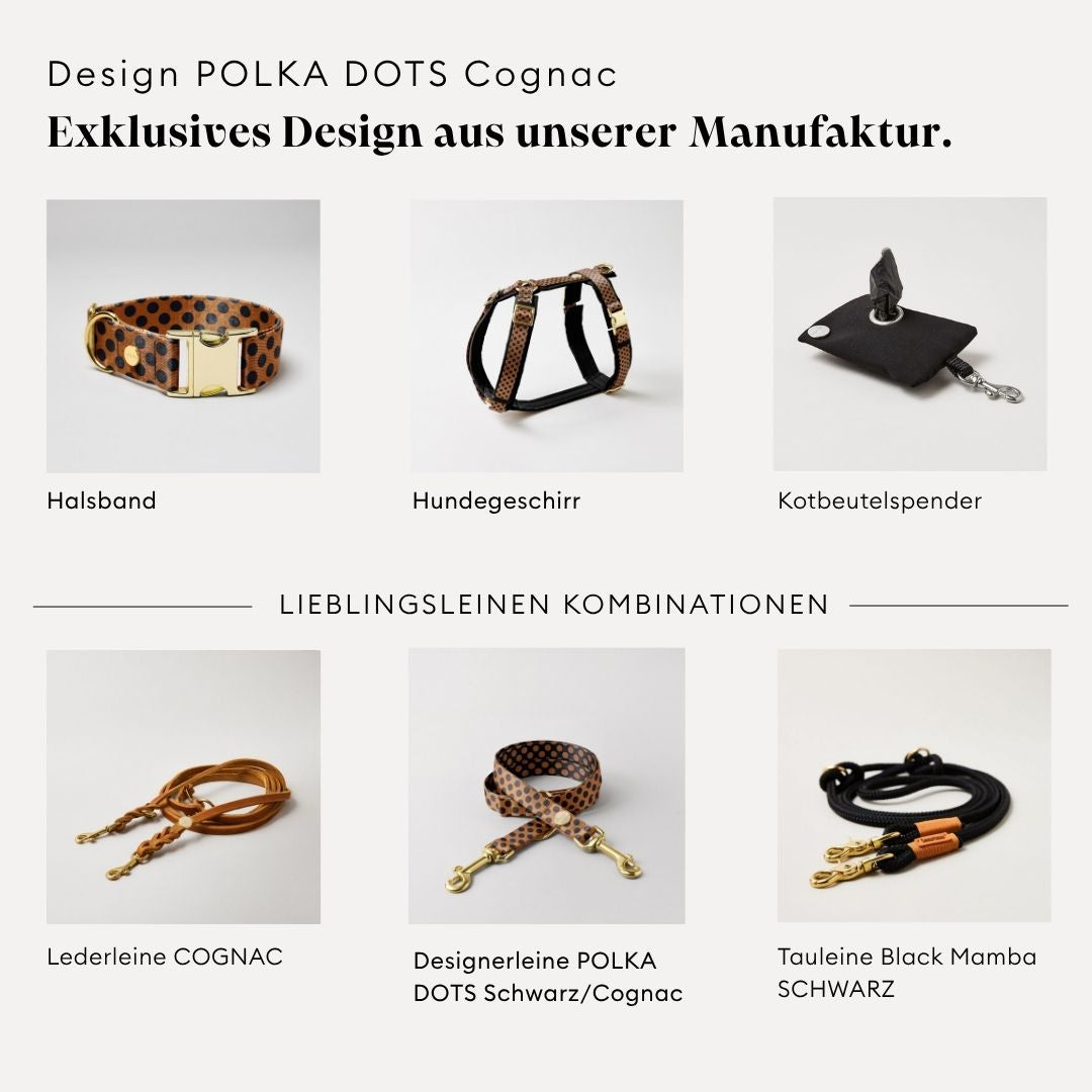 Designerleine POLKA DOTS, Schwarz/Cognac, 190 cm (Standard)