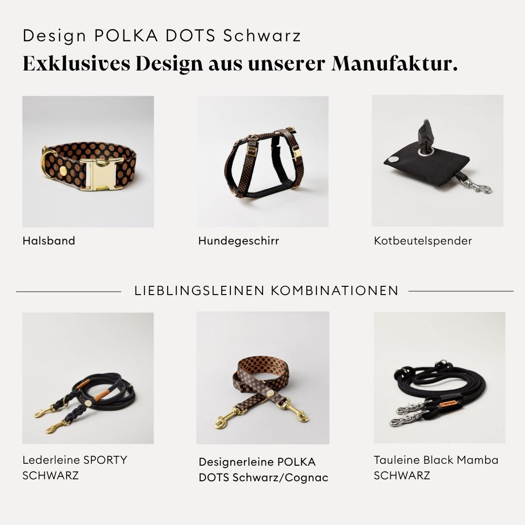 Designerleine POLKA DOTS, Schwarz/Cognac, 190 cm (Standard)