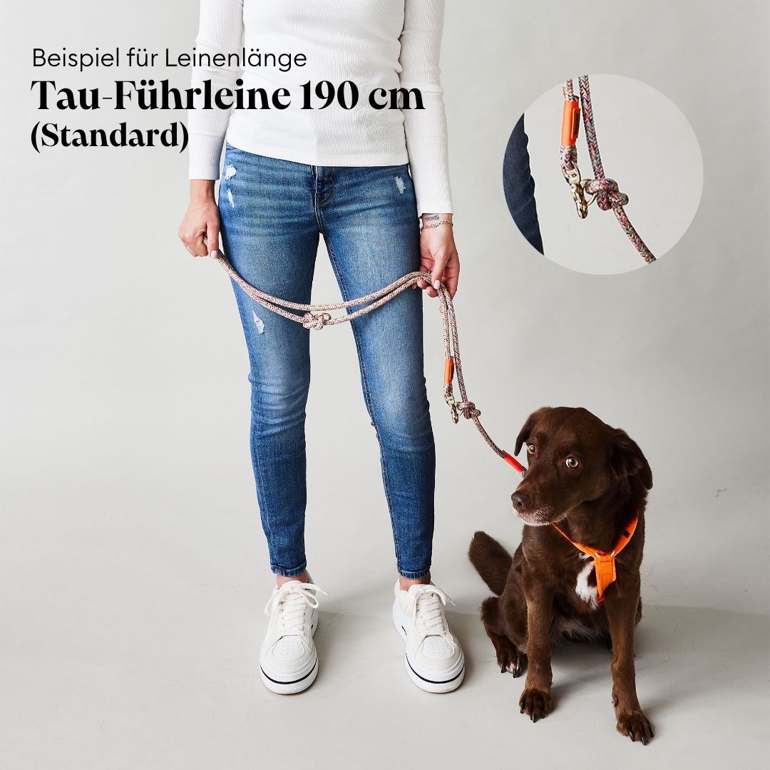 Größenvergleich - Tauleine 190 cm an Person 175 cm