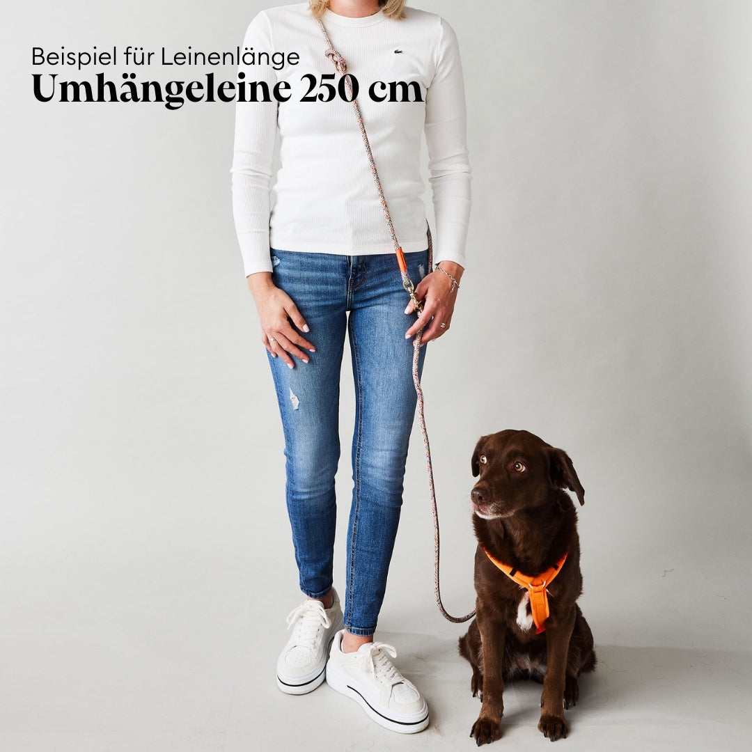 Größenvergleich - Umhängeleine aus Tau 250 cm an Person 175 cm