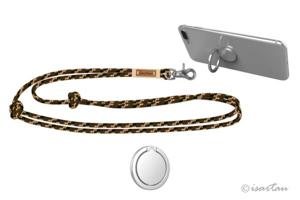 Handykette mit Handy-Halterring silberfarben, Takelung in Beige
