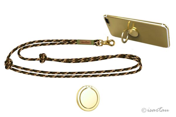 Handykette mit Handy-Halterring goldfarben, Takelung in Moos