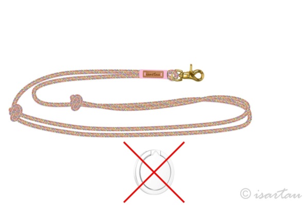 Handykette mit goldfarbenem Karabiner und Takelung in Altrosa, ohne Handy-Halterring