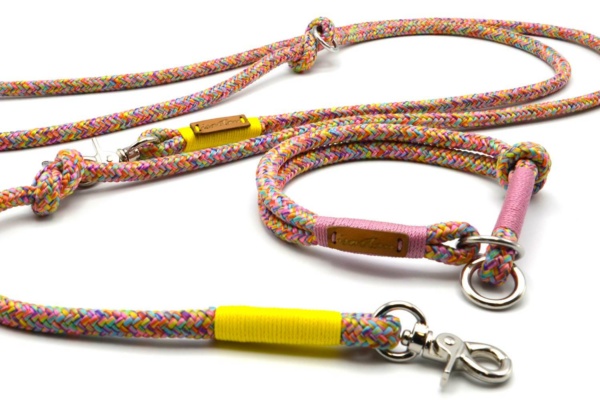 Hundeleine und Halsband aus Tau "Easy Summer DUNA", mit Takelung in Altrosa oder Sonnengelb