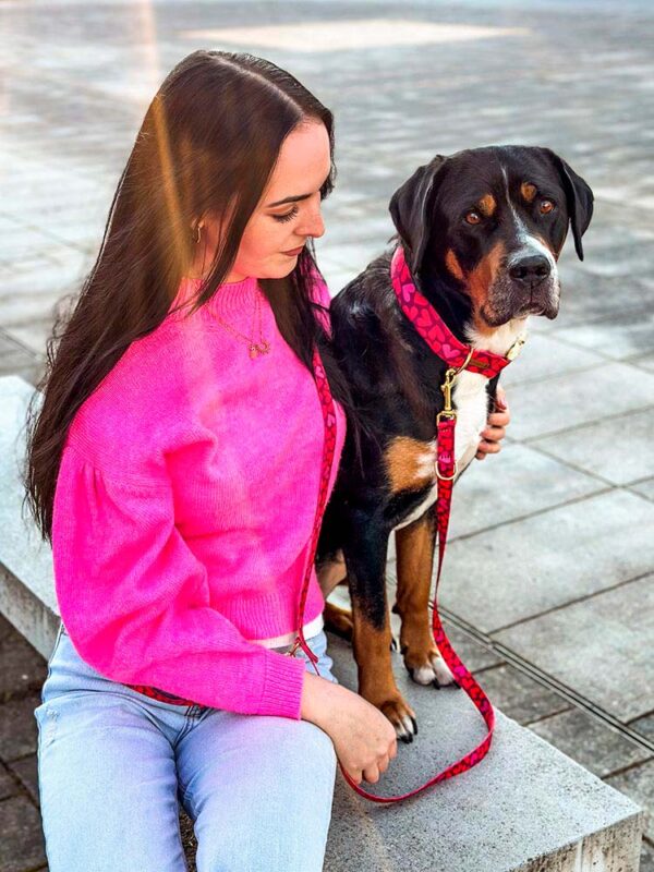 Sandy & Rosi im Partnerlook mit Herzklopfen: Designerhalsband Herzklopfen, Größe XL