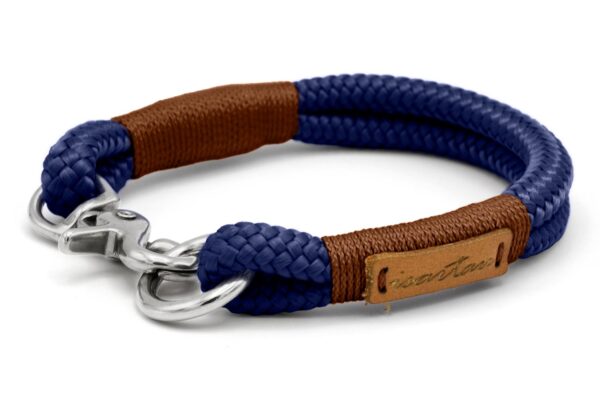 Festes Halsband mit Karabiner, Softtau Blau mit Takel MAROON