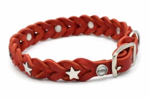 Lederhalsband Tender OPULENT in rot mit silberfarbenen Stern Schmucknieten