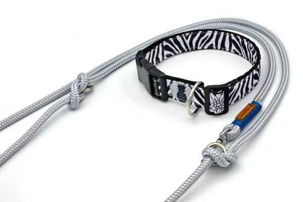 Halsband Zebra mit hellgrauer Tauleine