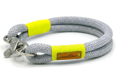 graues Hundehalsband pebble stone neongelb