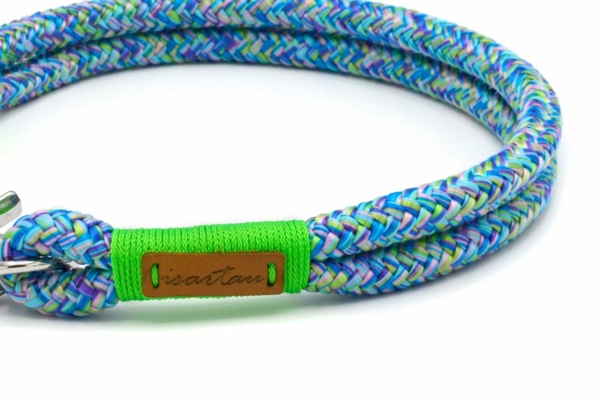 Halsbänder aus Softtau "Summer Blues ARTHUR" mit Takelung in Neon-Grün