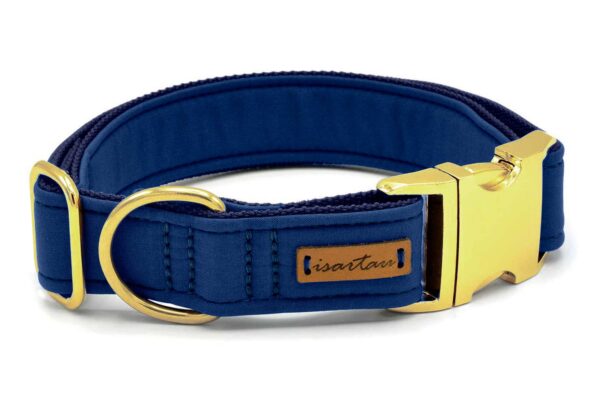 Hundehalsband Softie DUNKELBLAU, 3cm breit mit Steckverschluss goldrfarben