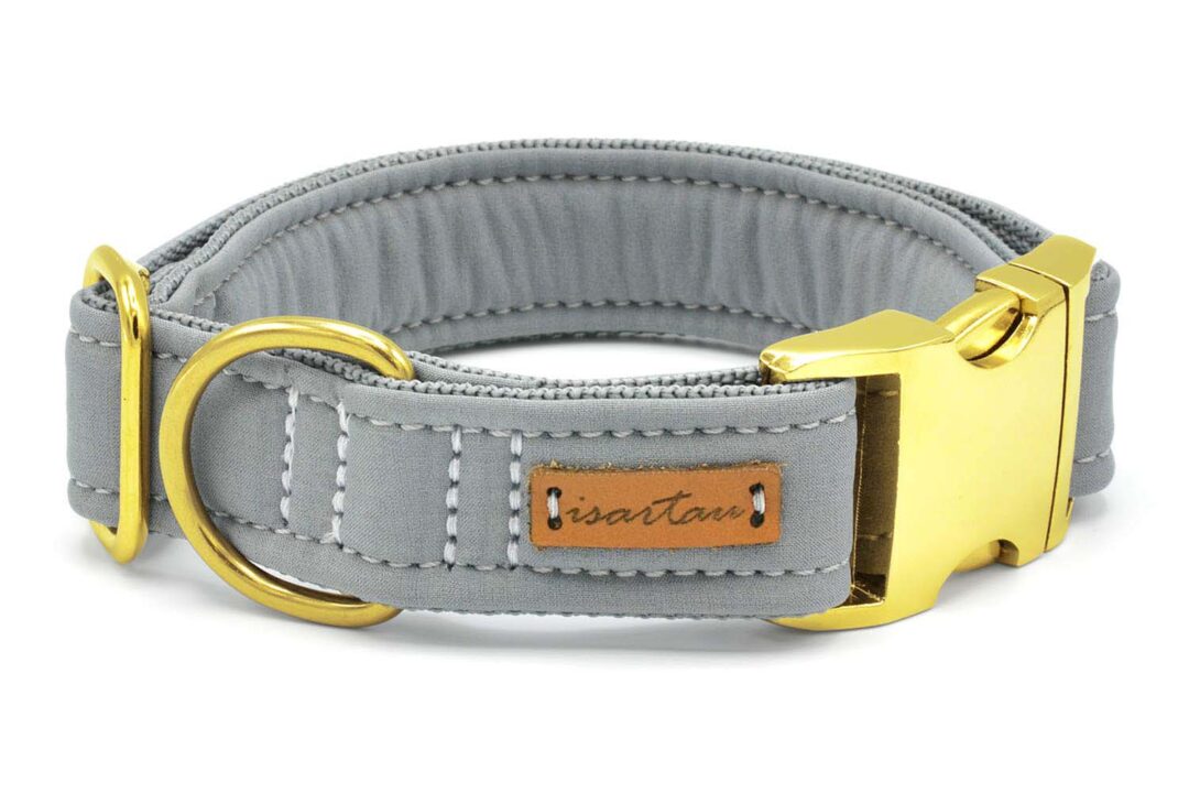 Hundehalsband Softie GRAU, 3cm breit mit Steckverschluss goldfarben