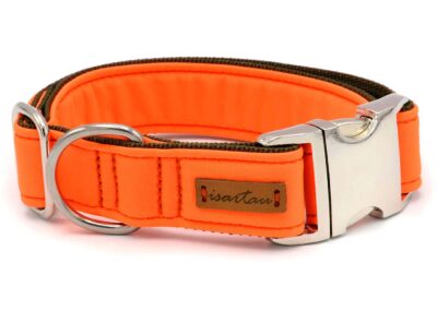 Hundehalsband Softie ORANGE/OLIVGRÜN , 3cm breit mit Steckverschluss silberfarben