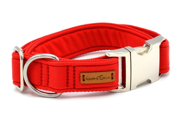 Hundehalsband Softie ROT , 3cm breit mit Steckverschluss silberfarben