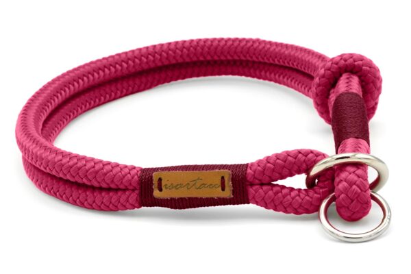 Zugstopp-Halsband aus magentafarbenen Softtau mit burgunderfarbener Takelung